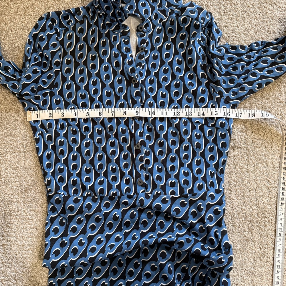 Boden Laura Midi Shirt Dress Blue Chain Link Tencel Cotton Sz 6 Mod Retro Office - Picture 10 of 10